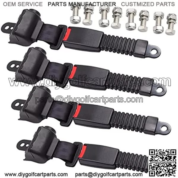 4 PC Retractable Golf Cart Seat Belts Fit for EZGO, Yamaha, Club Car