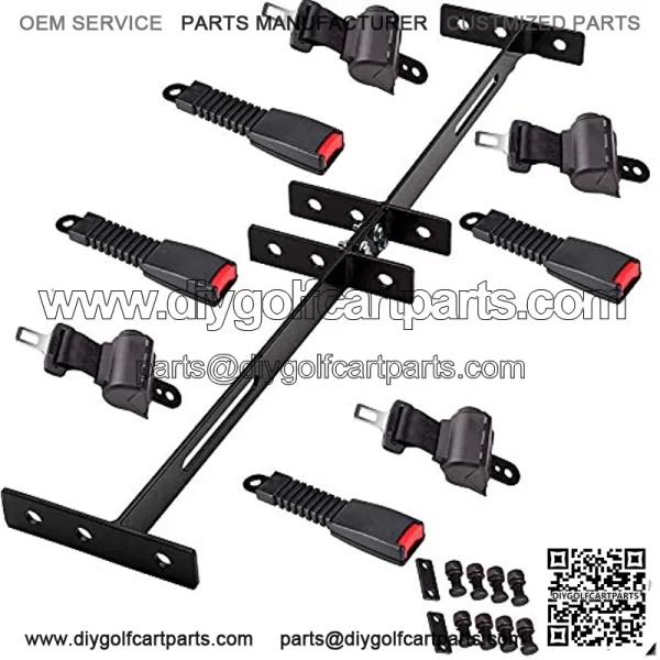 Universal 4 Passenger Retractable Seat Belts and Bracket Kit for Club Car,EZGO Yamaha etc. Golf Cart