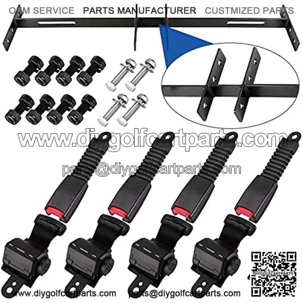 Golf Cart Seat Belts Bracket Kit for EZGO TXT Club Car DS Yamaha 47.64" Retractable 4 Seat Belts, One Piece Solid Design-Not Fit 2 Passengers Club Car Precedent/Yamaha G29/Drive/Drive2 & EZGO RXV