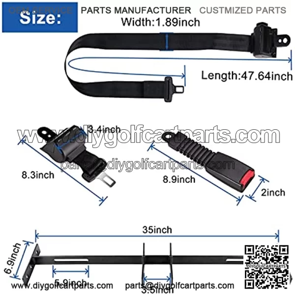 Golf Cart Seat Belts Bracket Kit for EZGO TXT Club Car DS Yamaha 47.64" Retractable 4 Seat Belts, One Piece Solid Design-Not Fit 2 Passengers Club Car Precedent/Yamaha G29/Drive/Drive2 & EZGO RXV - Image 3