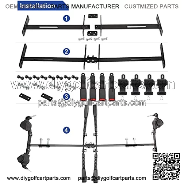 Golf Cart Seat Belts with Bracket Kit, Fits Club Car, EZGO, Yamaha, (4PCS) - Image 2