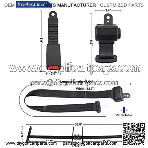 Golf Cart Seat Belts with Bracket Kit, Fits Club Car, EZGO, Yamaha, (4PCS) - Image 3