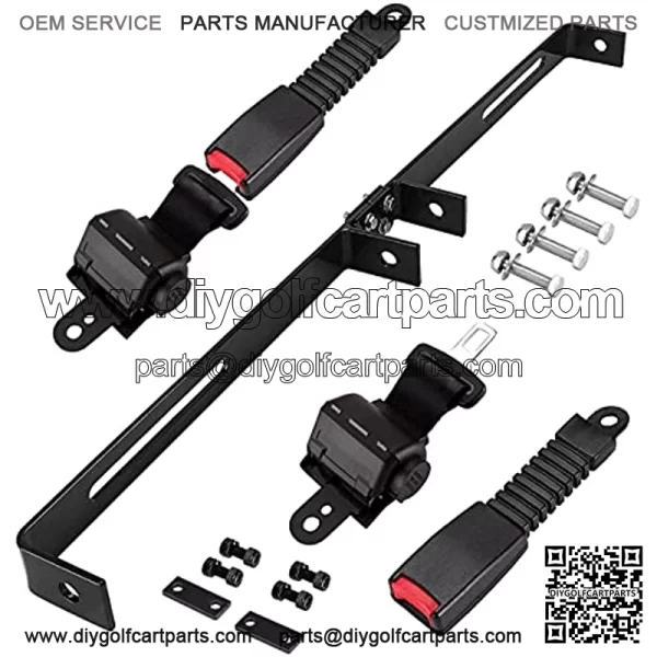 Universal 2 Passenger Retractable Seat Belts and Bracket Kit for Club Car,EZGO Yamaha etc. Golf Cart