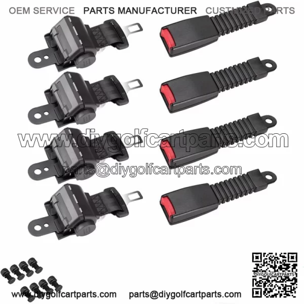 4 Retractable Golf Cart Seat Belts for EZGO Club Car Yamaha Adjustable Lab Belt