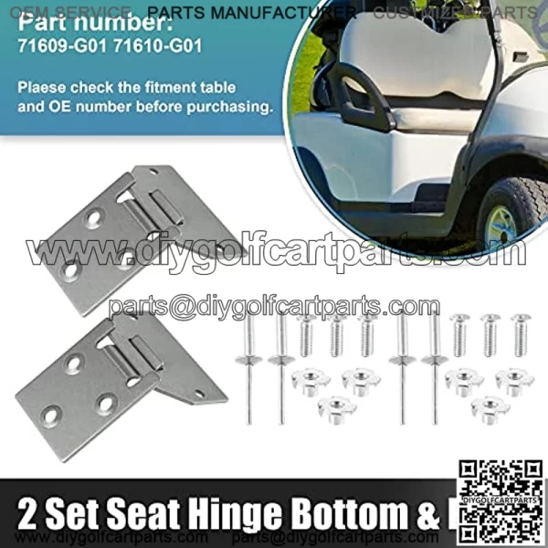 2 Set Golf Cart Seat Hinge Bottom and Plate for EZGO TXT Medalist Shuttle MPT Work Horse Gas and Electric Models 1994-Up Replace 71610-G01 71609-G01 - Image 2