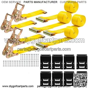 Wheel Chock Tie Down Kit (1,986lb Break Strength) Heavy Duty Trailer Tire Straps System for ATV, UTV, Lawn Mower & More - Ratchet Tie Downs Accessories with E Track for Four Wheeler