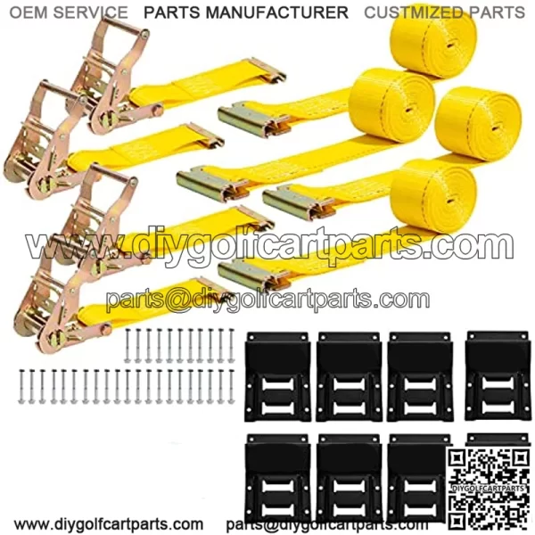 Wheel Chock Tie Down Kit (1,986lb Break Strength) Heavy Duty Trailer Tire Straps System for ATV, UTV, Lawn Mower & More - Ratchet Tie Downs Accessories with E Track for Four Wheeler