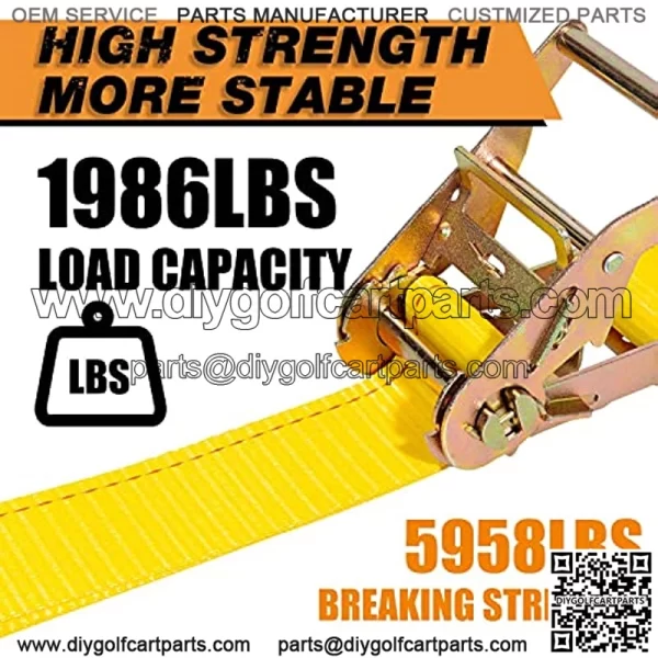 Wheel Chock Tie Down Kit (1,986lb Break Strength) Heavy Duty Trailer Tire Straps System for ATV, UTV, Lawn Mower & More - Ratchet Tie Downs Accessories with E Track for Four Wheeler - Image 4