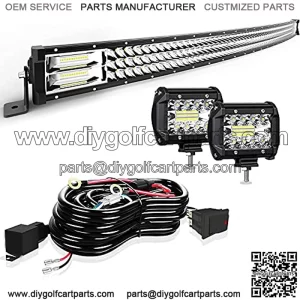 Led Light Bar Curved 50 Inch 684W Triple Row Flood Spot Combo Beam Led Bar W/2Pcs 4 Inch 60W Off Road Driving Fog Lights with Wiring Harness-3 Leads for Trucks Jeep Ford Polaris ATV Boats