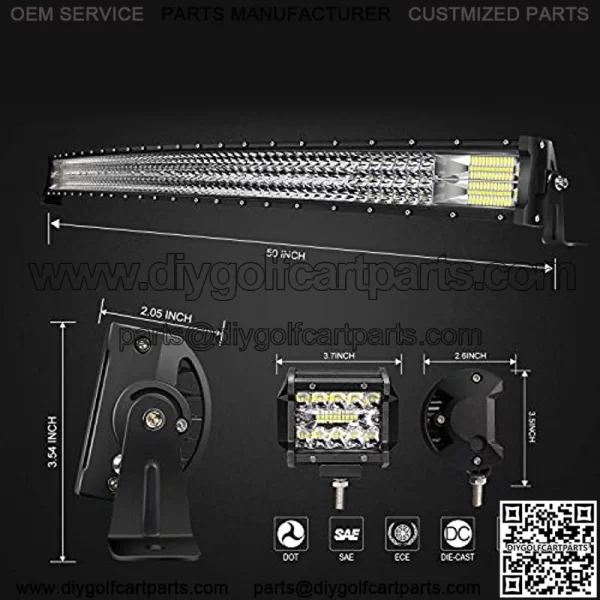 Led Light Bar Curved 50 Inch 684W Triple Row Flood Spot Combo Beam Led Bar W/2Pcs 4 Inch 60W Off Road Driving Fog Lights with Wiring Harness-3 Leads for Trucks Jeep Ford Polaris ATV Boats - Image 2