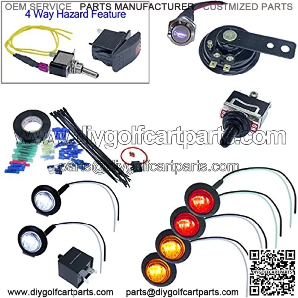 Universal UTV ATV DIY Street Legal Kit Turn Signal System with Horn (Round LED, Toggle Switch) - Image 2