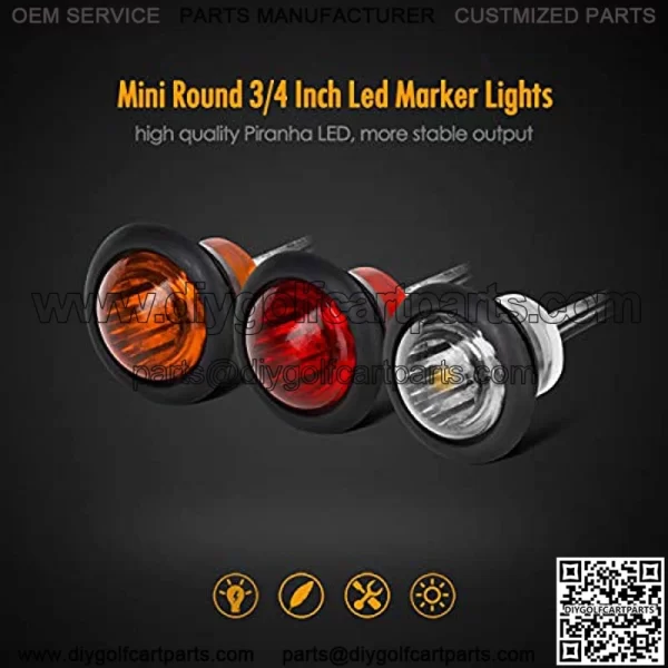 Universal UTV ATV Led Turn Signal Lights Kit Street Legal, 8Pcs Front Rear 3/4" Led Lights & 2Pcs 3/4" Clear White Led Lights interior turn signal indicators / overhead map lights - Image 2