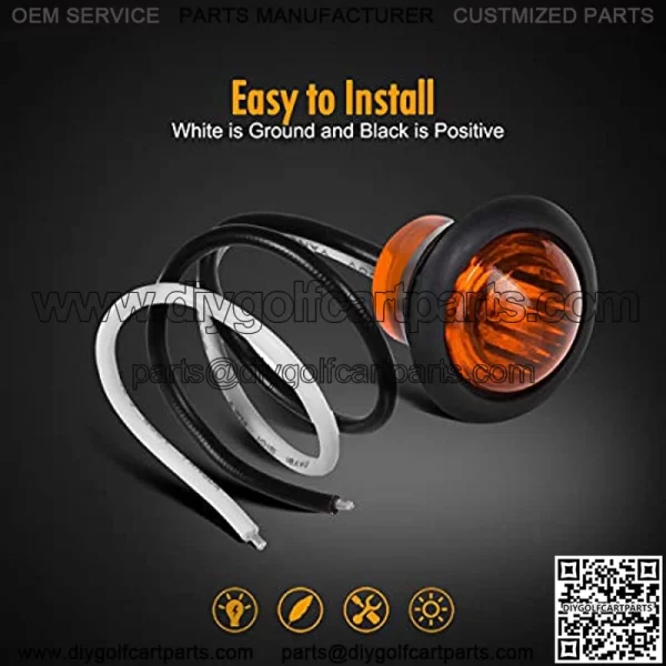 Universal UTV ATV Led Turn Signal Lights Kit Street Legal, 8Pcs Front Rear 3/4" Led Lights & 2Pcs 3/4" Clear White Led Lights interior turn signal indicators / overhead map lights - Image 4