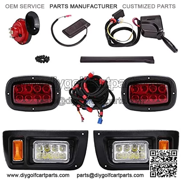 Golf Cart LED Headlight and Tail Light Kit for Carts with Turn Signals Switch Horn Brake Lights Harness(Must Input 12 Volts)