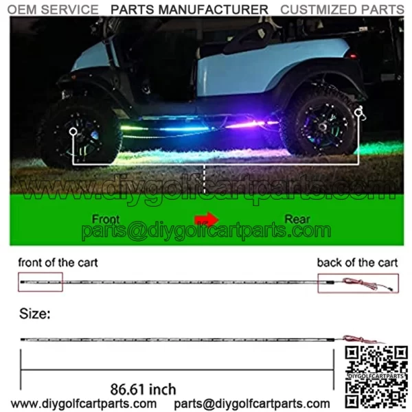 Golf Cart Lights Underglow Neon Accent Strip Multicolor LED Lights Kit Fits EZGO Club Car Yamaha Golf Cart and So on Water Resistant Tubes (Battery Input 12V-65V) - Image 2
