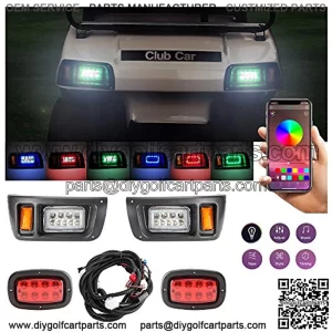 Golf Cart Deluxe LED Light Kit for Club Car DS with RGB Headlight Daytime Running Light Low High Beam Turn Signal Function