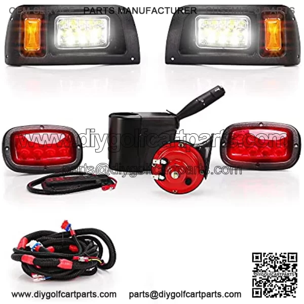 Golf Cart 12 Volt LED Headlight and Tail Light Kit for Club Car DS Carts 1993-up Gas & Electric Models,with upgrade headlights, amber turn signals, brake lights