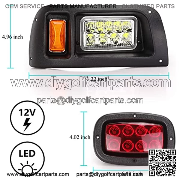 Golf Cart 12 Volt LED Headlight and Tail Light Kit for Club Car DS Carts 1993-up Gas & Electric Models,with upgrade headlights, amber turn signals, brake lights - Image 3