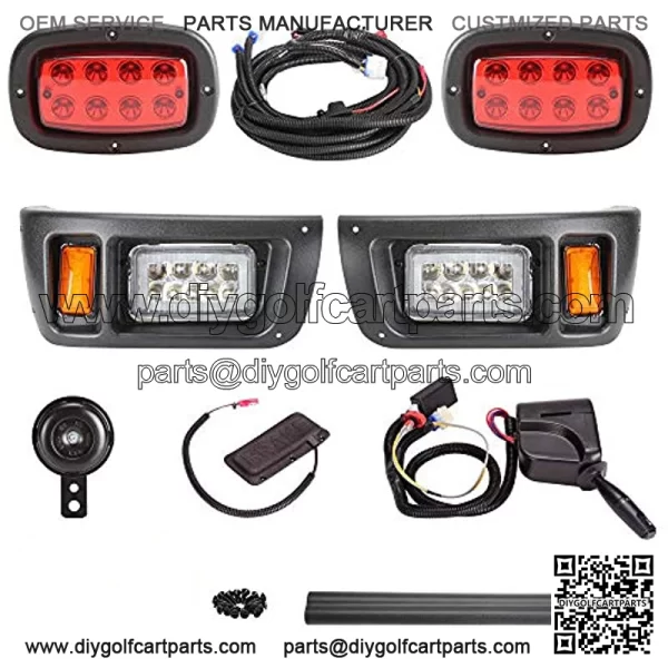 Upgrade Golf Cart LED Headlight Taillight Kit for Club Car DS, with Low/High Beam, Turn Signals Hazard Light Switch, Horn, Brake Pad, Daytime Running Lamp