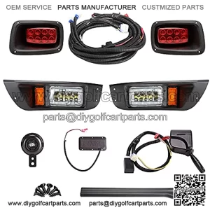 Upgrade Golf Cart LED Headlight Taillight Kit for EZGO TXT, with Low/High Beam, Turn Signals Hazard Light Switch, Horn, Brake Pad, Daytime Running Lamp
