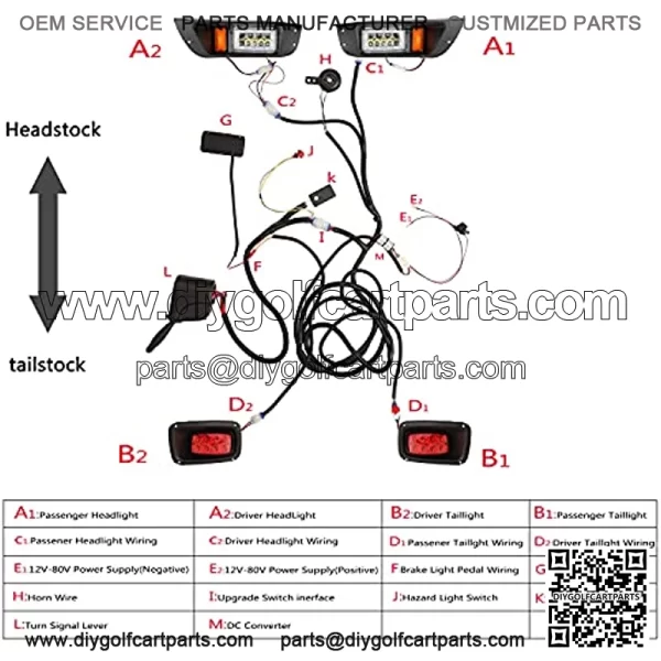 Upgrade Golf Cart LED Headlight Taillight Kit for EZGO TXT, with Low/High Beam, Turn Signals Hazard Light Switch, Horn, Brake Pad, Daytime Running Lamp - Image 2