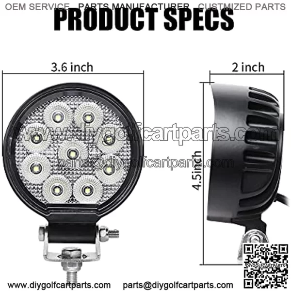 Waterproof LED Pods, 54W 3800LMS 120?? Flood Offroad Light with CREE Led Chips, Off Road Lights, Led Work Lights for Truck Trator Jeep ATV UTV Golf cart Boat, 12v/24v (3.5 inch) - Image 4