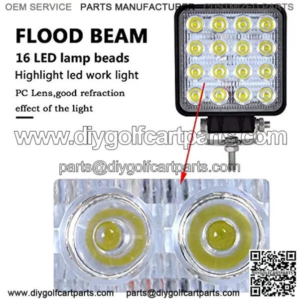 Luces de trabajo LED, 2 piezas de 4 pulgadas 48 W cuadrado inundaci??n barra de luz LED luz de conducci??n diurna IP67 resistente al agua para tractor Offroad JK 4x4 4WD Cami??n ATV UTV SUV 12V-24V - Image 3