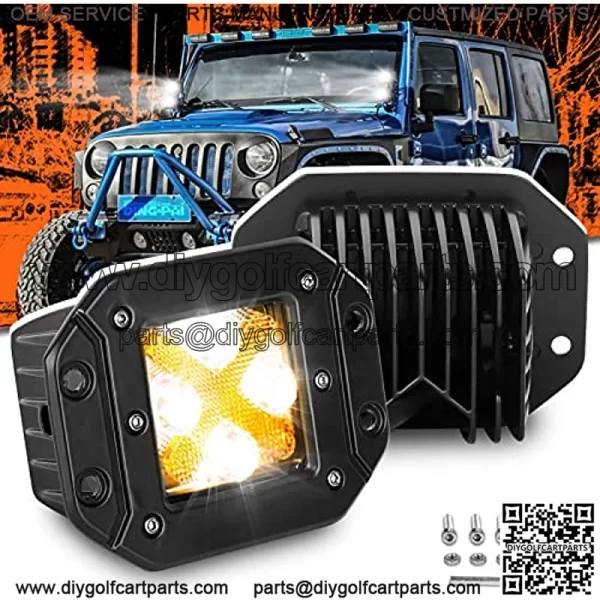 Luces antiniebla LED de montaje empotrado, haz combinado de luces antiniebla todoter, forma de X 01-02, barra de luz DRL ??mbar s??per brillante, ajuste UTV, ATV, SUV, carrito de golf, camiones, tra