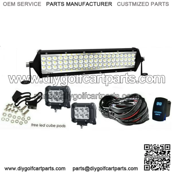 12" Upper Bumper Led Light Bar+4" Pods+Wiring Kit For Club Car  Cart