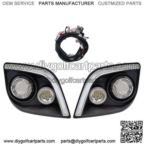 Headlights w/ RGBW Accent lights fits EZGO Express, harness Bluetooth controller