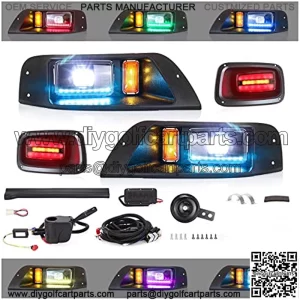 Golf Cart Deluxe Light Kit for 12-48V EZGO TXT, APP Control LED Light kit with Daytime Running Light and RGB Multi-Color Strip Neon Light Complete Light Kit