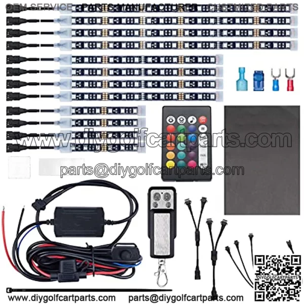 12pcs Underglow RGB LED Strip Light Kit DC 12V with 2 Red Blinking Brake Light Styles for Motorcycles Trikes Golf Carts ATVs UTVs ?C M12r