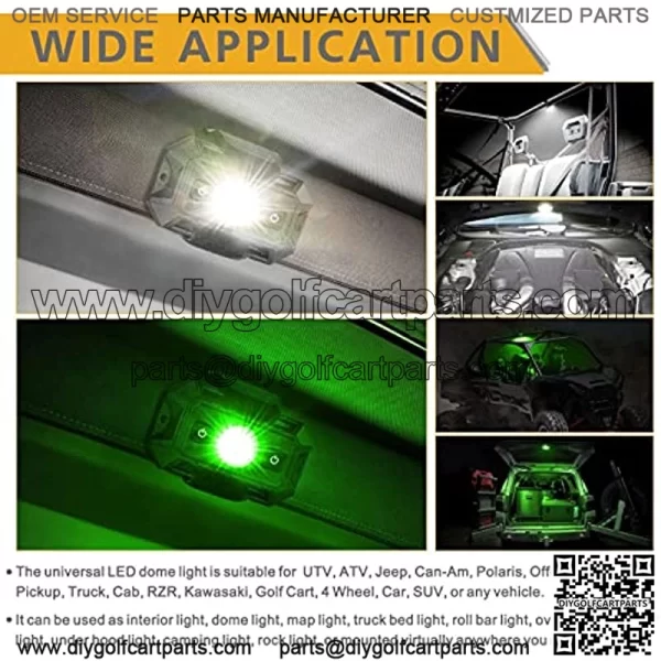UTV Dome Light with Switch, Rfroad Lighting Universal Roll Bar Mount LED Light Roll Cage Courtesy Light Map Light Interior Light for UTV ATV Golf Cart Trucks Bed RZR Polaris Off-Road - White/Green - Image 4