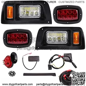 Golf Cart Light Kit for Club Car DS (12V)All Models with LED Head Light, Tail Lights, Turn Signals, Brake Lights Emergency Flasher and Horn