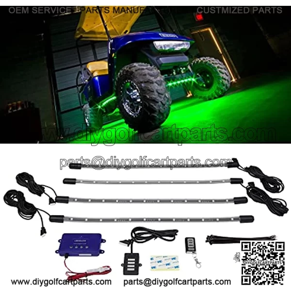 4pc Standard Million Color LED Golf Cart Underglow Accent Neon Lighting Kit for EZGO Yamaha Club Car - Water Resistant Flexible Tubes - Previous Model