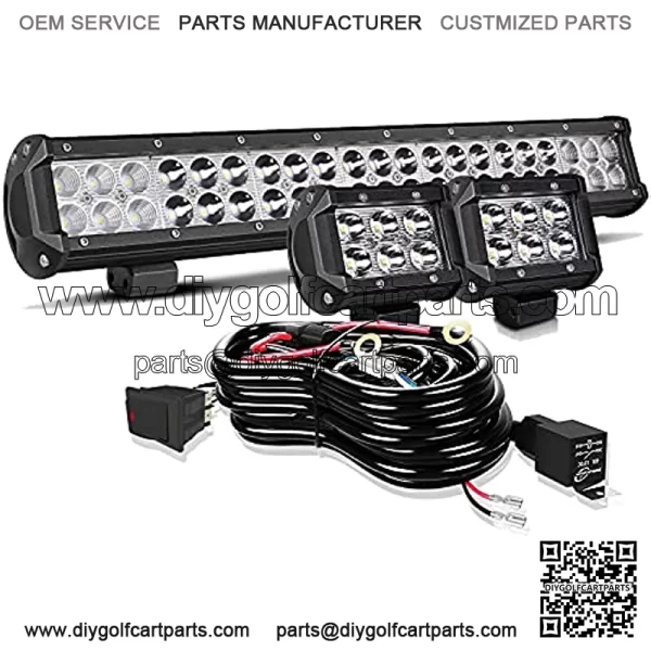 20 in LED Light Bar W/2pcs Spot Pods Cubes Switch Harness for Tractor Boat Utv Golf Cart Ford Polaris RZR Ranger Honda ATV Gmc Yukon Pickup Tacoma Am Commander 4Wheeler Yamaha Suburban