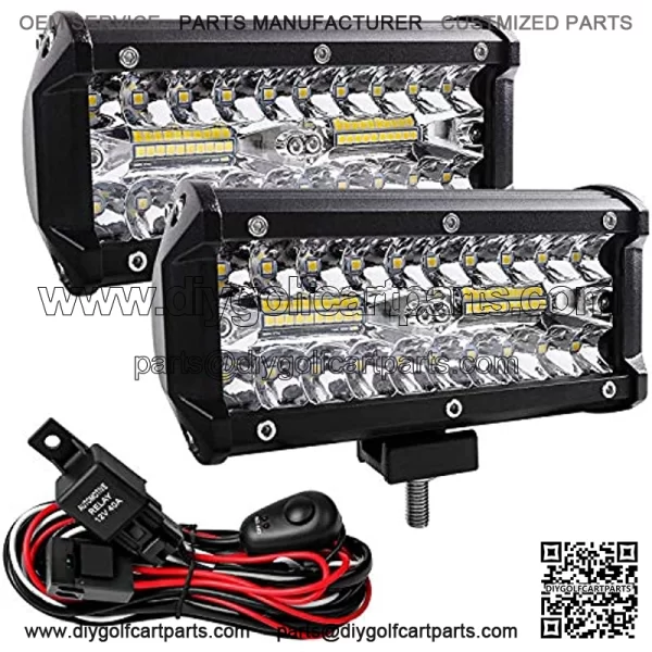 Led Light Bar,7 Inch Led Fog Light Off Road Lights 240W 24000lm with Led Wring Harness(10ft /2 Lead), Waterproof Led Spot&Flood Combo Beam Light Bar for SUV/ATV/Jeep/Boat 2Pack
