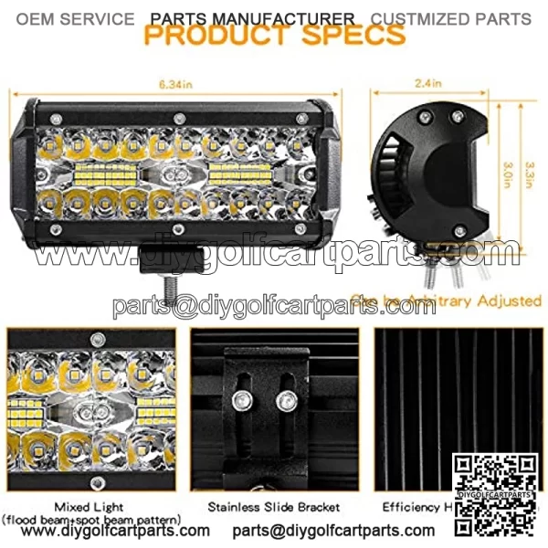 Led Light Bar,7 Inch Led Fog Light Off Road Lights 240W 24000lm with Led Wring Harness(10ft /2 Lead), Waterproof Led Spot&Flood Combo Beam Light Bar for SUV/ATV/Jeep/Boat 2Pack - Image 2