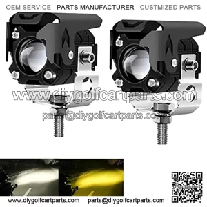 Motorcycle LED Driving Fog Lights 60W 6000lm Amber/Yellow White Dual Color Auxiliary Spot Lights Offroad Work Lights Pod for Motorcycle Truck SUV ATV E-Bike Tractor, 2 Packs