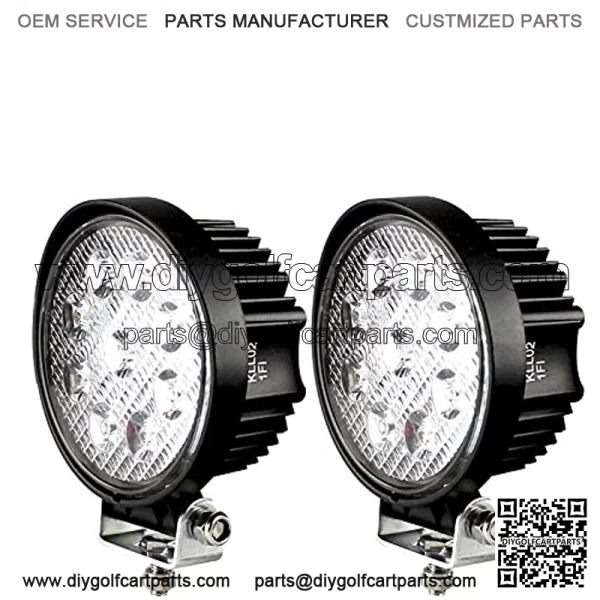 LED Pods Spot Flood Light 4" 27W Round Work Light 6000K for Tractor Bulldozer UTV Golf Cart Boat Off Road Truck Jeep SUV ATV - Voltage Automotive (2x Flood Light)