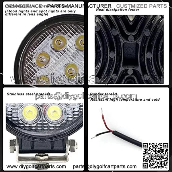 LED Pods Spot Flood Light 4" 27W Round Work Light 6000K for Tractor Bulldozer UTV Golf Cart Boat Off Road Truck Jeep SUV ATV - Voltage Automotive (2x Flood Light) - Image 2