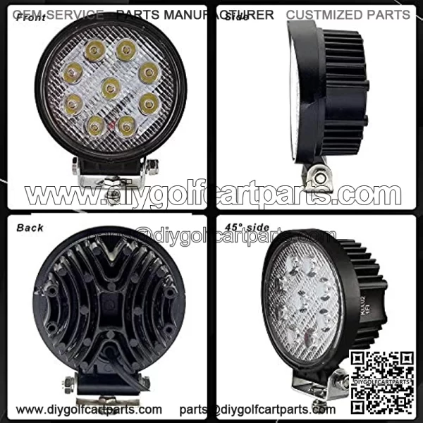 LED Pods Spot Flood Light 4" 27W Round Work Light 6000K for Tractor Bulldozer UTV Golf Cart Boat Off Road Truck Jeep SUV ATV - Voltage Automotive (2x Flood Light) - Image 3
