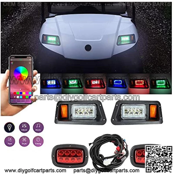 2023 New Upgraded Golf Cart LED Light Kit for Yamaha G14 G16 G19 G22, Headlight Taillight w/Turn Signal Switch, Horn, Low High Beam, Blinker & Brake Light, Daytime Running Lamp