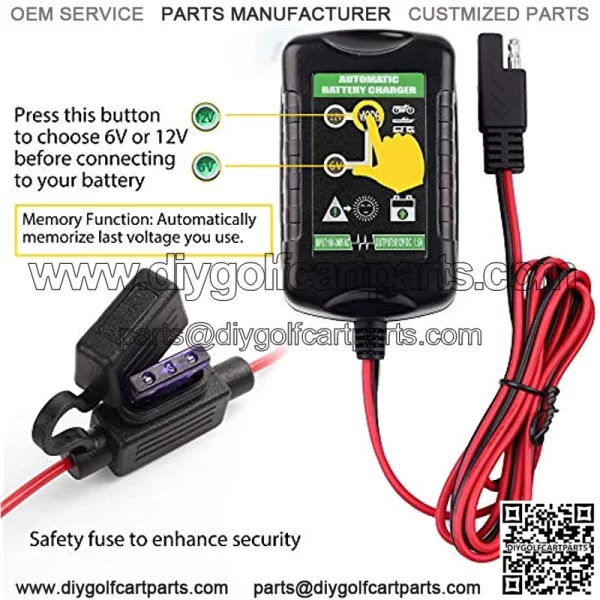 6V 12V 1.5A Trickle Battery Charger, Universal Power Battery Maintainer for Car, Automotive, Vehicle, Motorcycle, Lawn Mower, Marine, Boat, Snowmobile, ATV, RV, SLA AGM GEL CELL Lead Acid Battery - Image 2