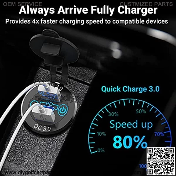 60W USB C Car Charger Socket, Ouffun Aluminum Metal 12V/24V Multiple USB Outlet 30W PD USB-C & Two QC3.0 Ports with Power Switch Fast Car Adapter for Car, Boat, Marine, Truck, Golf, RV, Motorcycle - Image 4