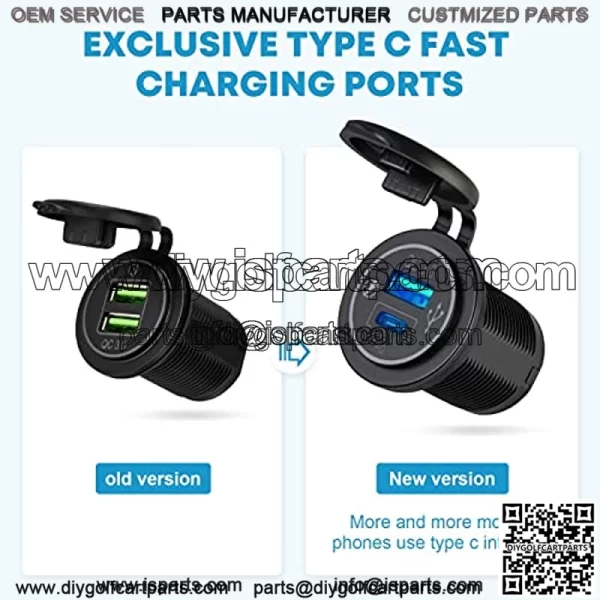 [2022 Newest] 12V Marine Outlet Socket, 2 In 1 12 Volt Cigarette Lighter Socket with PD Type C 3.0 & QC 3.0 USB Charger Power Outlet Waterproof for Car, RV, Motorcycle, Boat, Golf, ATV, etc - Image 2