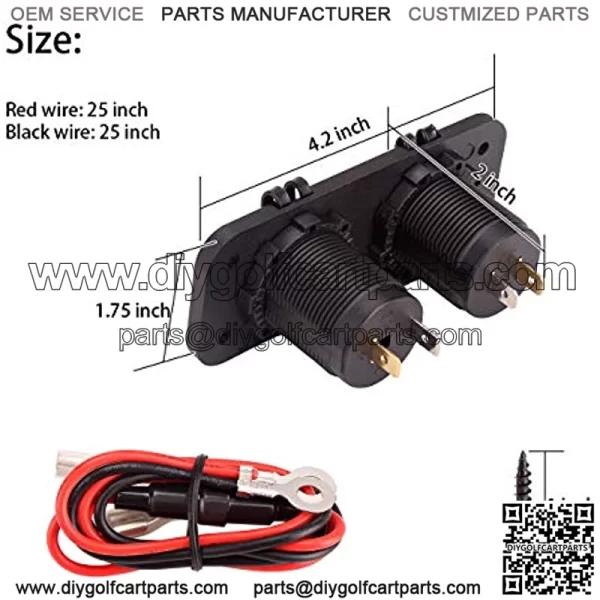 Golf Cart Cigarette Lighter Outlet & Quick Charge 3.0 DC 12V Input Waterproof USB Charger Power Socket Adapter Dual USB Ports Panel Universal for EZGO Club Car Yamaha Golf Cart Models - Image 2