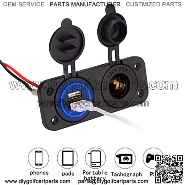 Golf Cart Cigarette Lighter Outlet & Quick Charge 3.0 DC 12V Input Waterproof USB Charger Power Socket Adapter Dual USB Ports Panel Universal for EZGO Club Car Yamaha Golf Cart Models - Image 3