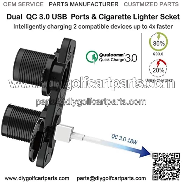 Golf Cart Cigarette Lighter Outlet & Quick Charge 3.0 DC 12V Input Waterproof USB Charger Power Socket Adapter Dual USB Ports Panel Universal for EZGO Club Car Yamaha Golf Cart Models - Image 4