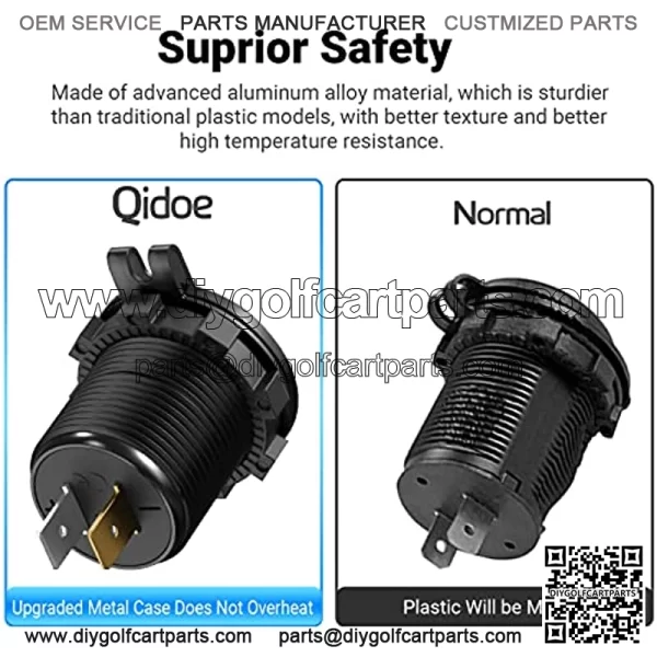12V USB Outlet 2 Pack, Dual Quick Charge 3.0 12V Socket USB Charger with LED Voltmeter and Power Switch, Waterproof Aluminum Car Charger Adapter for RV Marine Motorcycle Truck Golf Cart RV etc. - Image 2